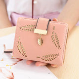 Women's Zipper Wallet With Leaves Design Leather Clutch Bag
