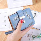 Women's Zipper Wallet With Leaves Design Leather Clutch Bag