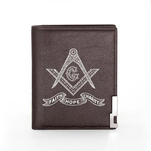 Freemason Print Men's Leather Wallet Billfold Slim Credit Card Holder