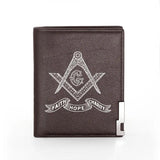 Freemason Print Men's Leather Wallet Billfold Slim Credit Card Holder