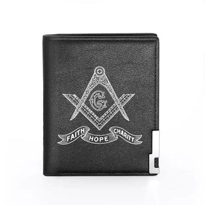 Freemason Print Men's Leather Wallet Billfold Slim Credit Card Holder