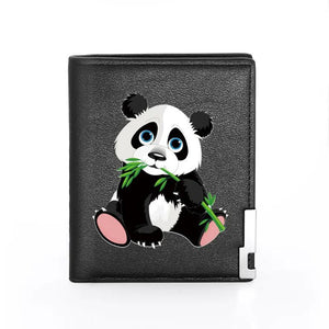 Chinese Giant Panda Leather Wallet Slim Credit Card/ID Holders Short Purses