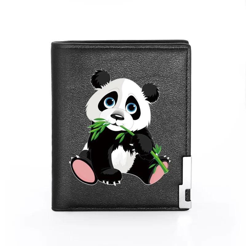 Chinese Giant Panda Leather Wallet Slim Credit Card/ID Holders Short Purses