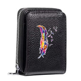Women Leather Wallet Multi-Cards Holder Feather Pattern Short Money