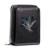 Women Leather Wallet Multi-Cards Holder Feather Pattern Short Money