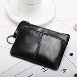 Leather Zipper Vintage Short Slim Mini Purse for Men Women