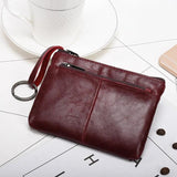 Leather Zipper Vintage Short Slim Mini Purse for Men Women