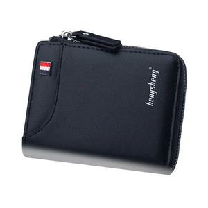 Men's Casual Short Wallet PU Leather Zip Coins Bag