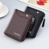Men's Casual Short Wallet PU Leather Zip Coins Bag