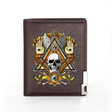 Masonic Skull Eye Leather Wallet Slim Credit Card Holder Short Purse