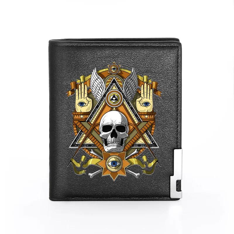Masonic Skull Eye Leather Wallet Slim Credit Card Holder Short Purse