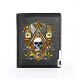 Masonic Skull Eye Leather Wallet Slim Credit Card Holder Short Purse