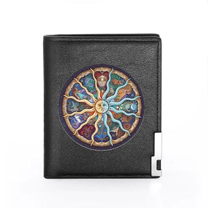 Constellations Sun Face Wallet Leather Slim Credit Card Holders