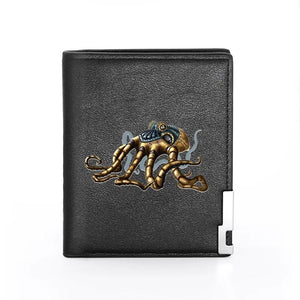 Punk Octopus Leather Wallet Steampunk Men Women Billfold Slim Credit Card/ID Hol