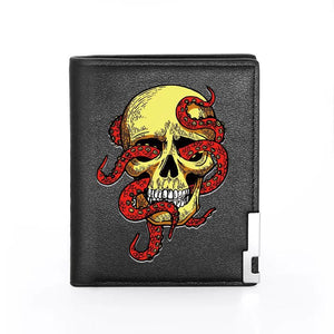 Squid Skull Leather Men's Wallet Slim Credit Card Holder