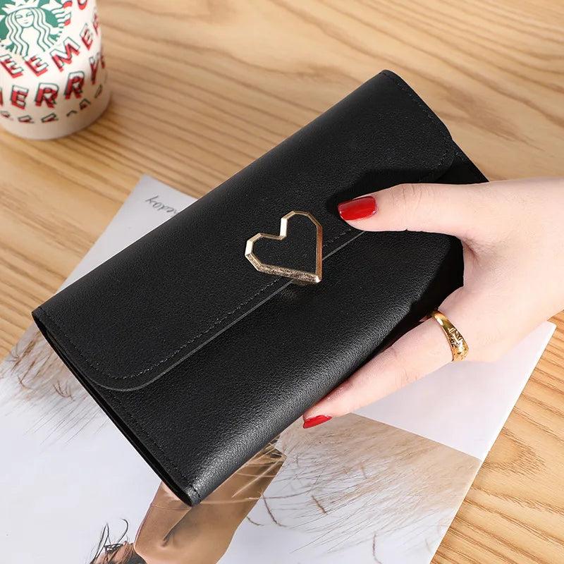 Lady's Purse Long Three Fold Heart Buckles Version Small Fresh