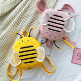 Girls Cotton Linen Backpack Children Honeybee Anti-lost Shoulder Bag