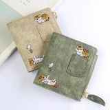 Cat Embroidered Canvas Zipper Wallets Women Purse
