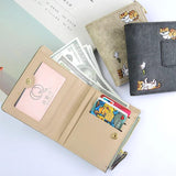 Cat Embroidered Canvas Zipper Wallets Women Purse