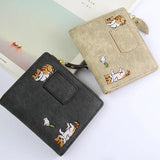 Cat Embroidered Canvas Zipper Wallets Women Purse