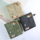 Cat Embroidered Canvas Zipper Wallets Women Purse