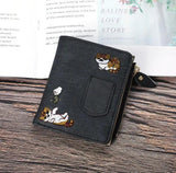 Cat Embroidered Canvas Zipper Wallets Women Purse