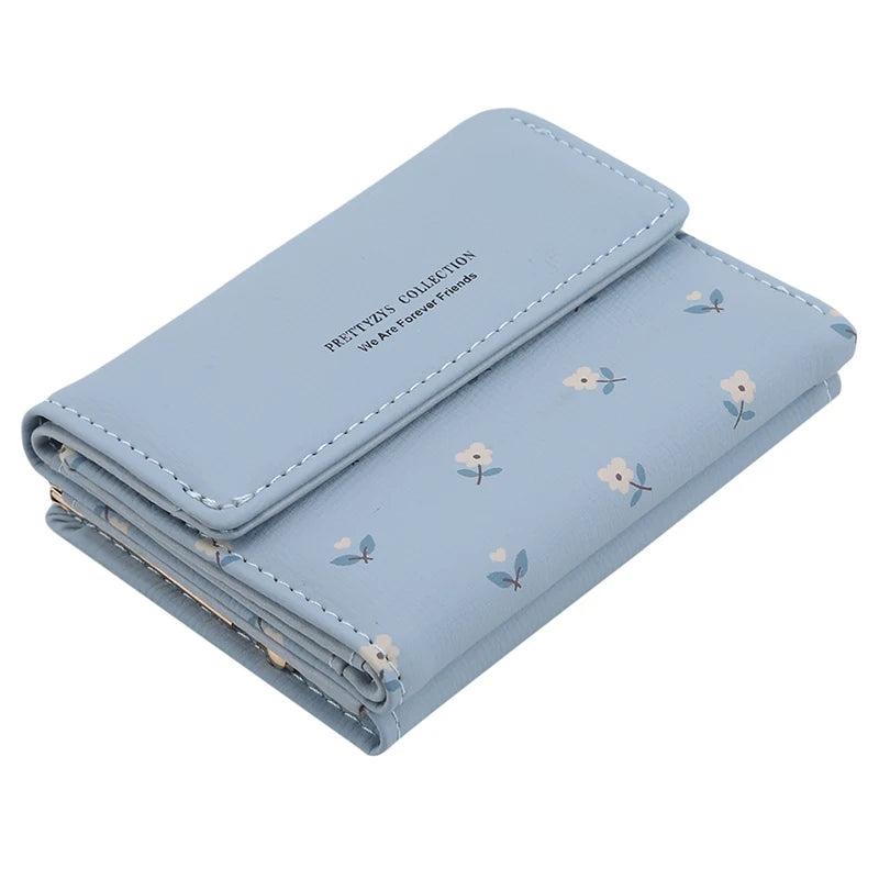 Small Fresh Mini Ladies Money Clip with Flowers Short Buckle Wallet