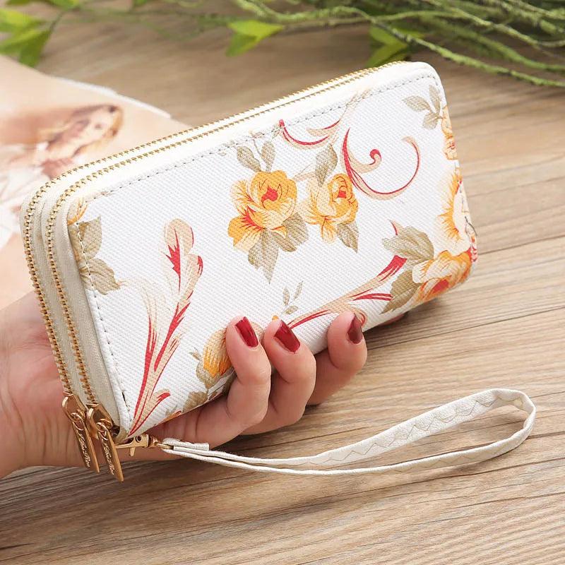 Mara's Dream Rose Print Double Zipper Clutch Bag