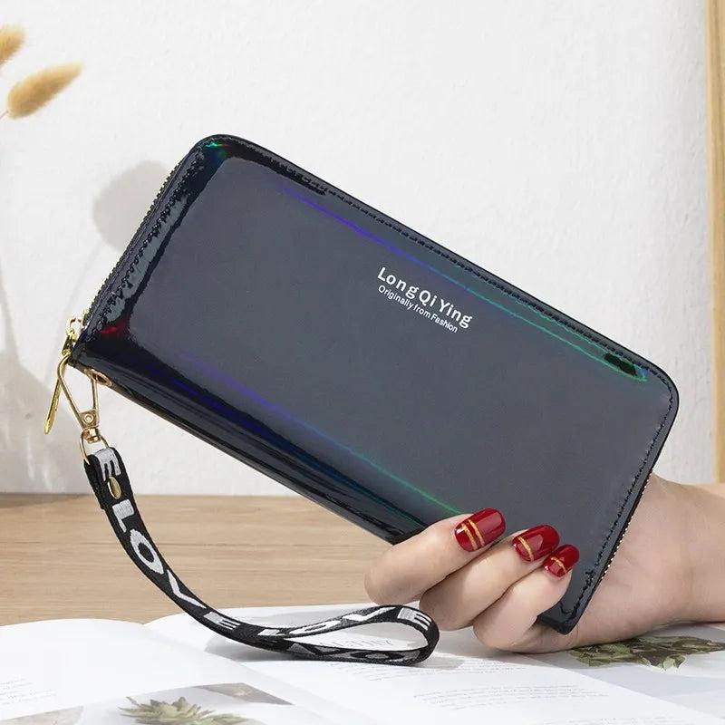 Holographic Wallet Women PU Leather Clutch Purse Large Capacity Zipper Carteras