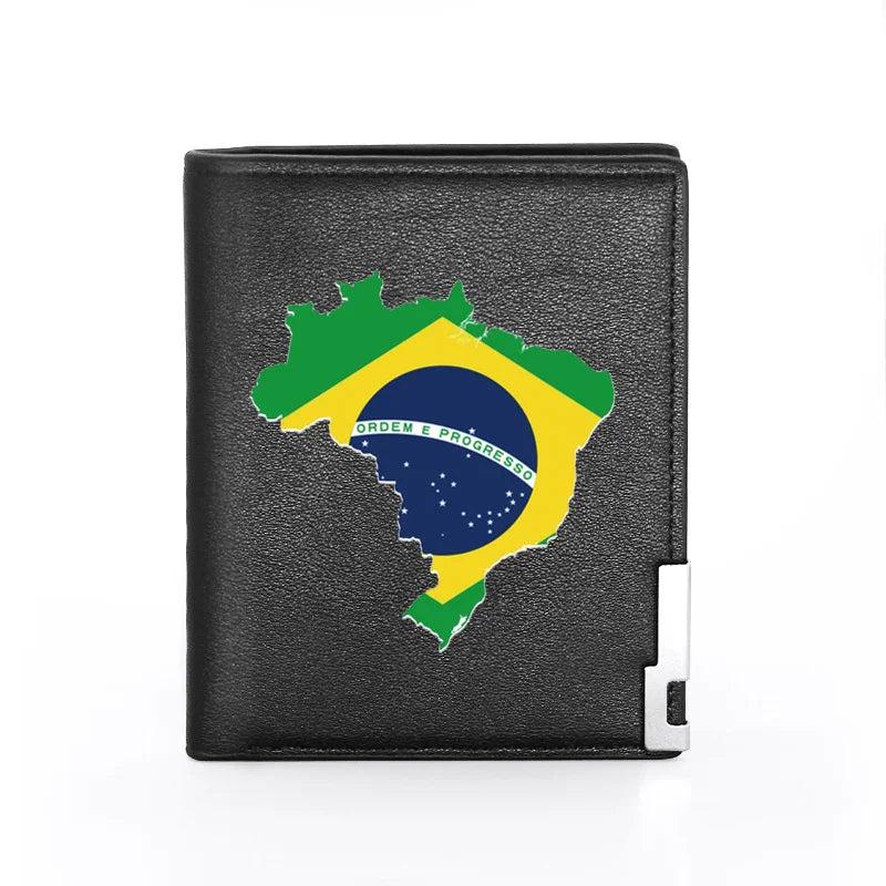 Brazilian Flag Map Cover Leather Wallet Slim Credit Card Holders