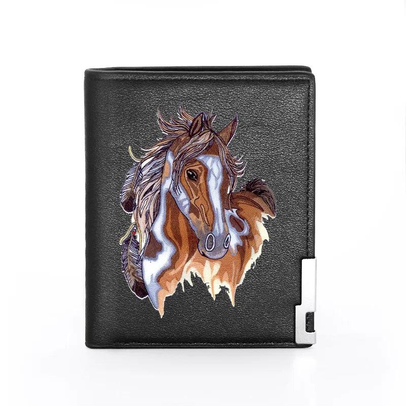 Horse Cover Leather Wallet Slim Credit Card Holders Short Purses