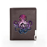 Steampunk Octopus Leather Wallet Men Women Billfold Slim Credit Card Holders