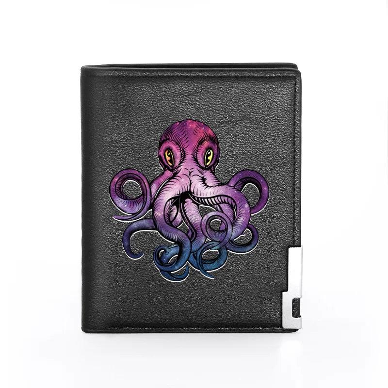 Steampunk Octopus Leather Wallet Men Women Billfold Slim Credit Card Holders