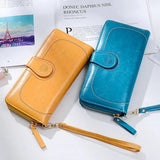 Oil Wax PU Leather Women Wallets Purses Long Zipper Wallet Money Bag