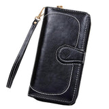 Oil Wax PU Leather Women Wallets Purses Long Zipper Wallet Money Bag