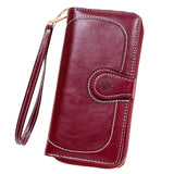 Oil Wax PU Leather Women Wallets Purses Long Zipper Wallet Money Bag