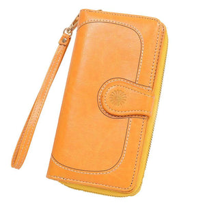 Oil Wax PU Leather Women Wallets Purses Long Zipper Wallet Money Bag