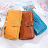 Oil Wax PU Leather Women Wallets Purses Long Zipper Wallet Money Bag