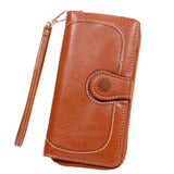 Oil Wax PU Leather Women Wallets Purses Long Zipper Wallet Money Bag