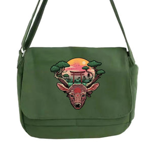 Japanese Art Messenger Bag Student Portable Japan Pattern Golden Bag