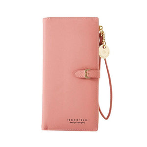 Gray Red Zipper Clutch Wallet Long PU Leather Money Bag