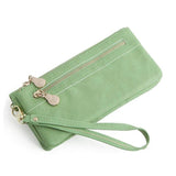 Women Dull Polish Leather Wallet Double Zipper Clutch Purse