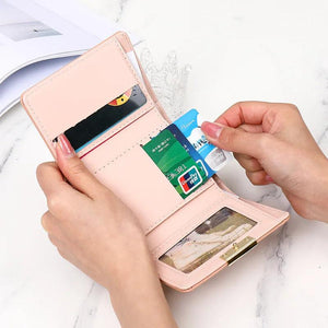 Plaid Leather Wallet Women's Trifold Small Purse Hasp Pink