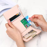 Plaid Leather Wallet Women's Trifold Small Purse Hasp Pink