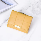 Plaid Leather Wallet Women's Trifold Small Purse Hasp Pink