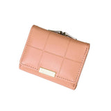 Plaid Leather Wallet Women's Trifold Small Purse Hasp Pink