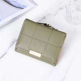 Plaid Leather Wallet Women's Trifold Small Purse Hasp Pink