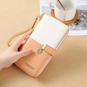 Women's PU Wallet Block Zipper Purse Handheld Money Pouch