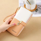 Women's PU Wallet Block Zipper Purse Handheld Money Pouch