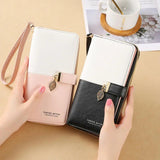 Women's PU Wallet Block Zipper Purse Handheld Money Pouch